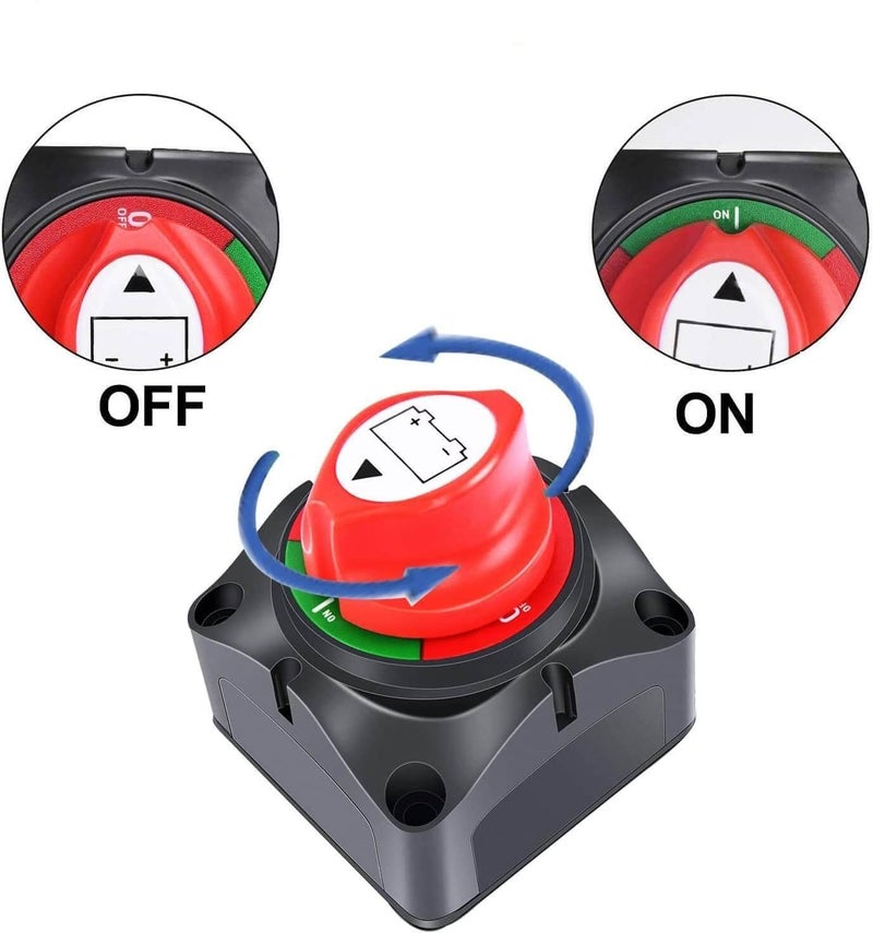 SUNMORN Battery Disconnect Switch, 2PCS Cables 1.64FT with Heavy Duty Wire Lugs, Battery Disconnect Switch 12V, DC 5-60V Master Isolator Cut/Shut Off for RVs, Campers, and Boats - Image 4
